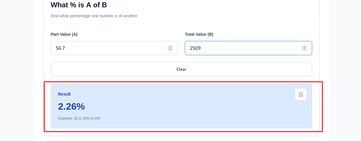percentage A of B calculator