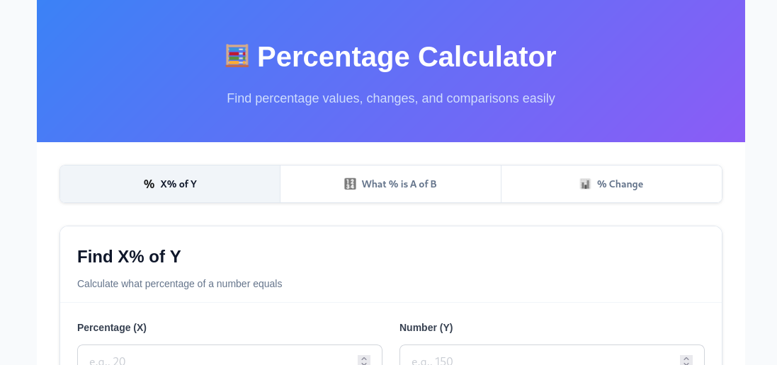 percentage % Xof Y calculator