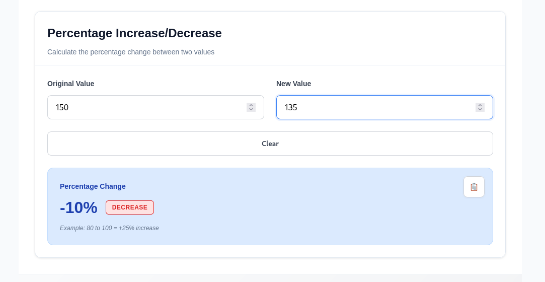 percentage increase decrease calculator